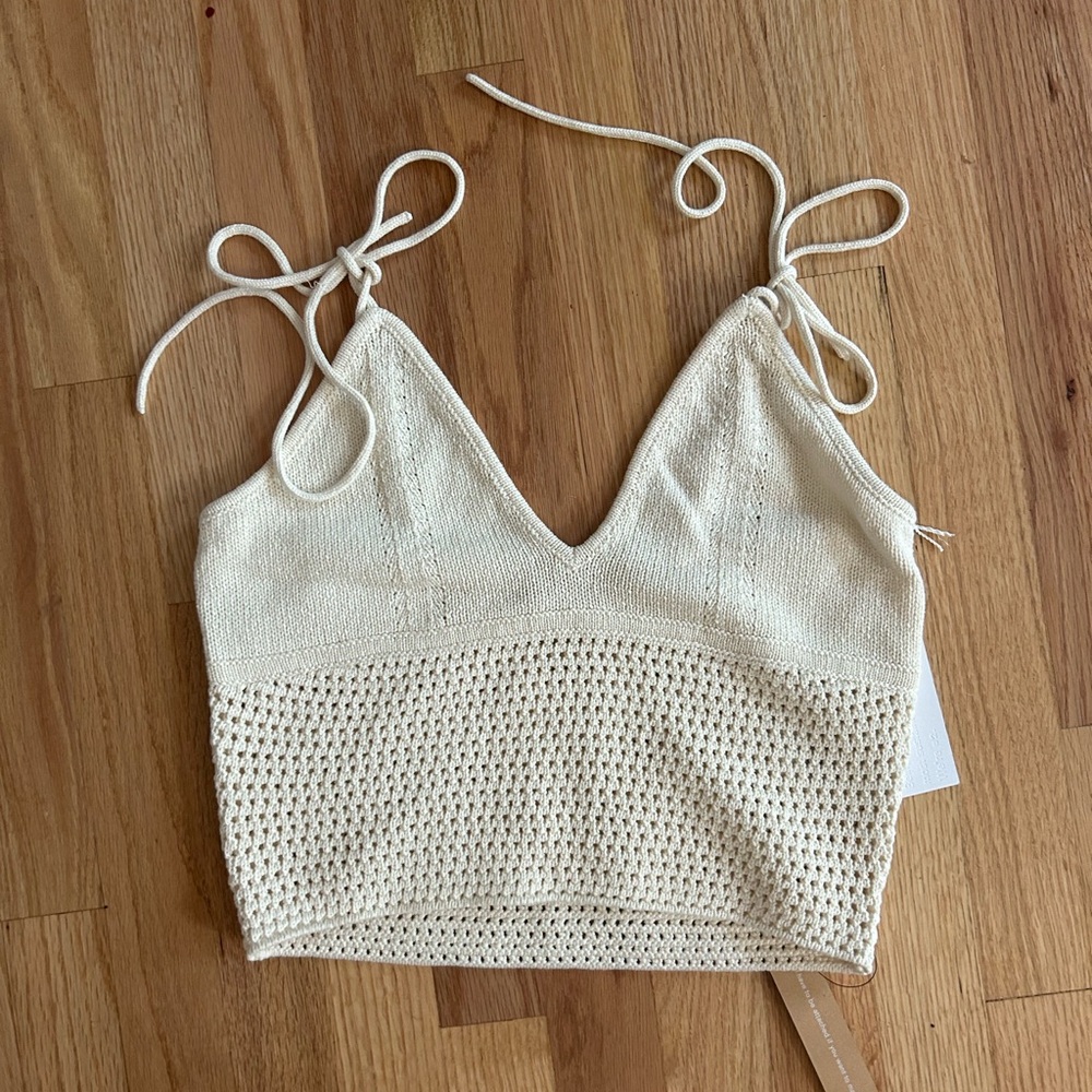 NWT reformation Rosia Open Knit Tank - White Crochet Knit Women's Top - Picture 4 of 6